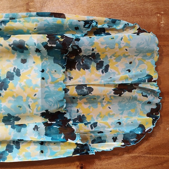 Y2K Vintage Cato Fairycore High-Low Skirt Yellow Aqua Floral Sheer Lined Size M - Picture 3 of 11